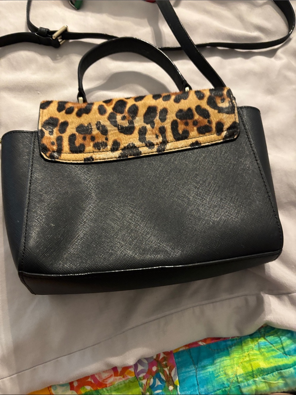 kate spade Black Crossbody Satchel with Leopard-Print Cat Flap - Picture 3 of 3
